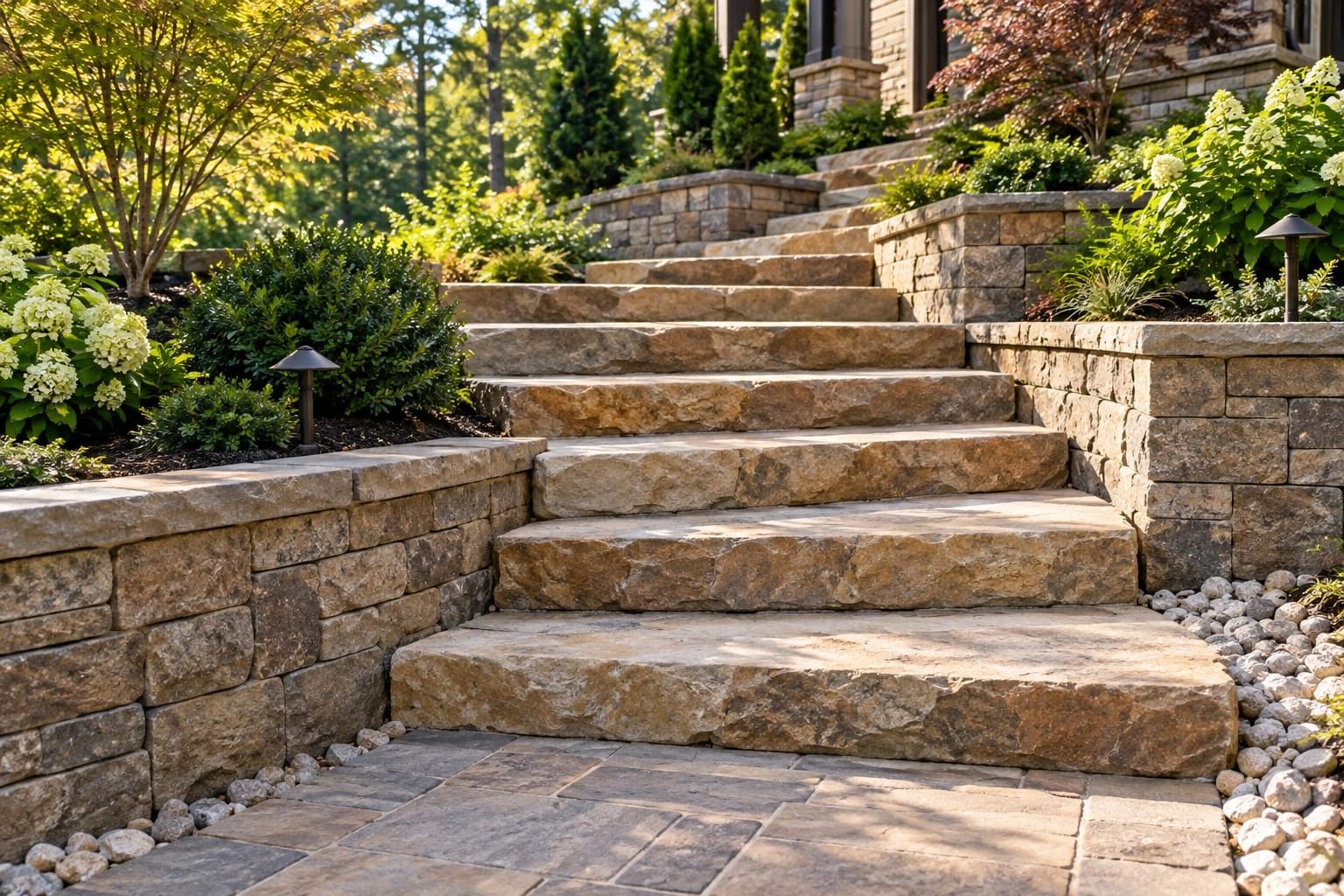 stone steps and a retaining wall