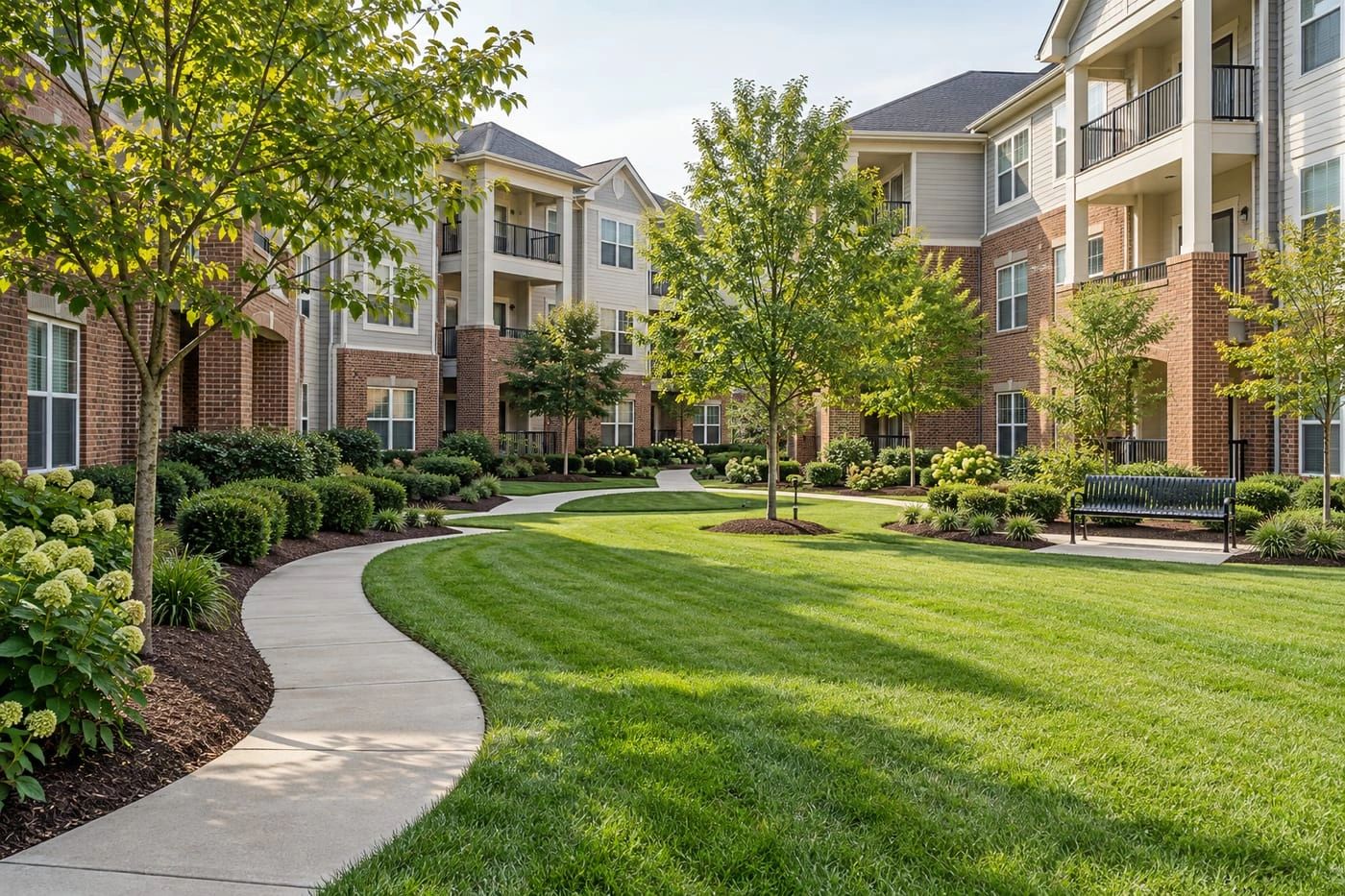 maintained lawns and landscape beds at an upscale residential community