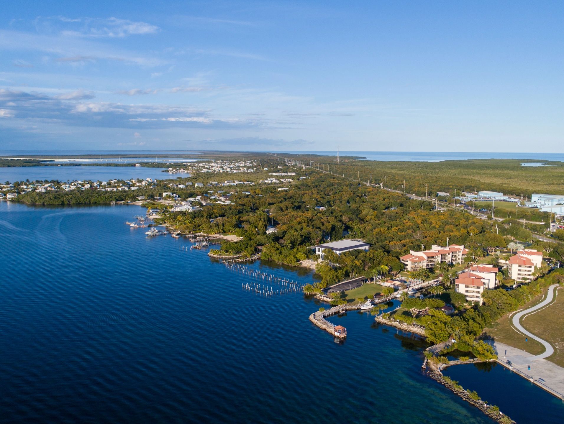 Aerial Photograph of a Condominium that sits on the bay side of the Florida Keys