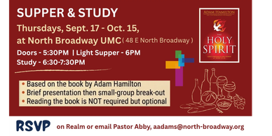 Supper &amp; Study event details with dates, location, and RSVP info.