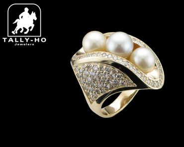custom pearls and diamond ring