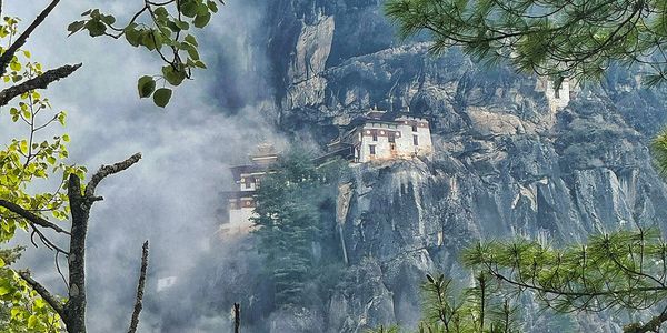 Tiger’s Nest Monastery perched on a forested cliff in Paro, Bhutan.