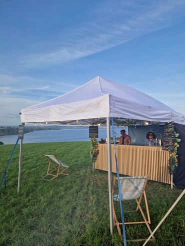 wide shot of the bar overlooking the ocean