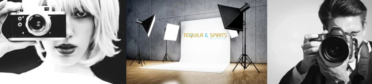 Black and white portraits of photographers with a modern studio setup in the center.