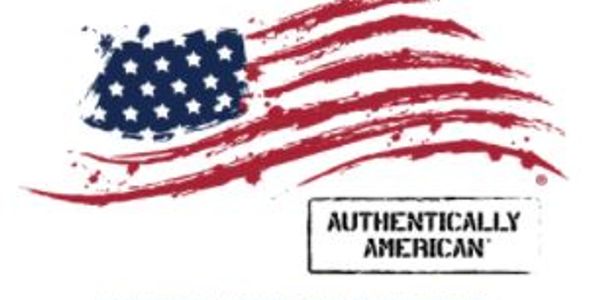 Stylized American flag with 'Authentically American' text.