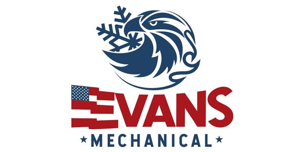 Logo for Evans Mechanical with eagle and American flag elements.