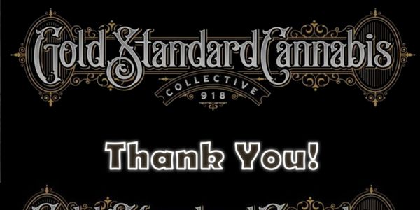 Elegant Gold Standard Cannabis Collective logo with a 'Thank You!' message.