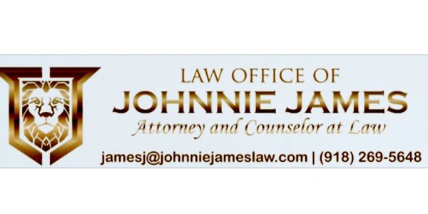 Law Office of Johnnie James logo with contact info.