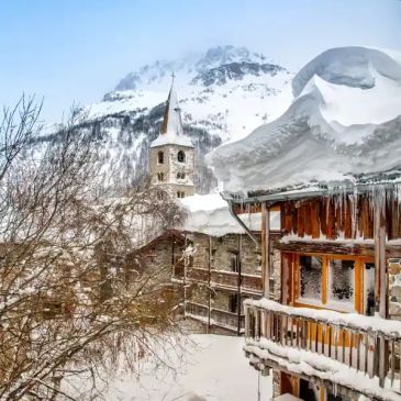 A snowy Mountain Village in winter