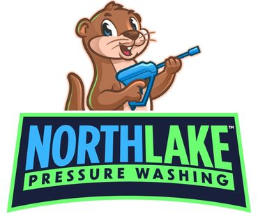 Cartoon otter holding a pressure washer above the text Northlake Pressure Washing.