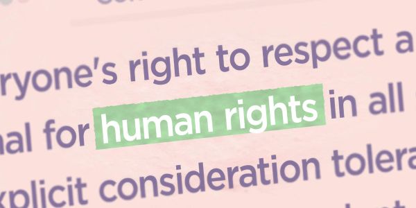 Highlighted phrase 'human rights' on a page.