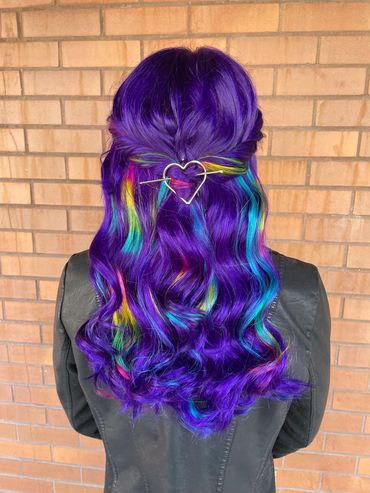 Rainbow hair extensions Boise Idaho.