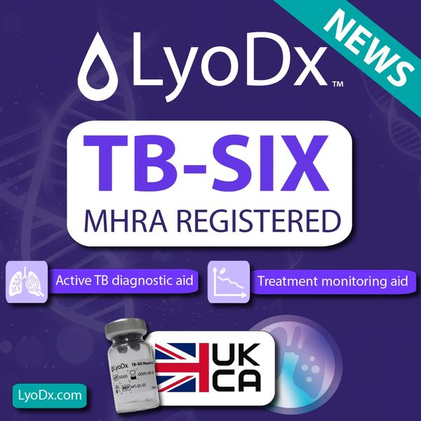 LyoDx TB-SIX, an MHRA registered active TB diagnostic and treatment monitoring aid.