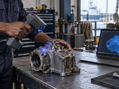  Zeneric technician using a handheld 3D scanner to capture a mechanical component for scan-to-CAD mo