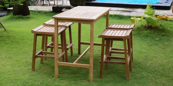 Teak Bar Table and Bar Chairs - Bar Stools - Teak Outdoor Patio Furniture