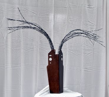 abstract steel sculpture of a deer