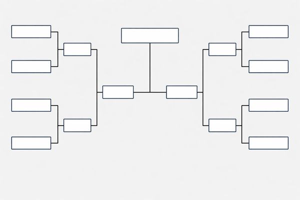 Blank tournament bracket with multiple rounds and matchups.
