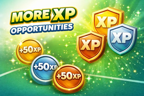Bright, colorful graphic promoting more XP opportunities with coins and shields.