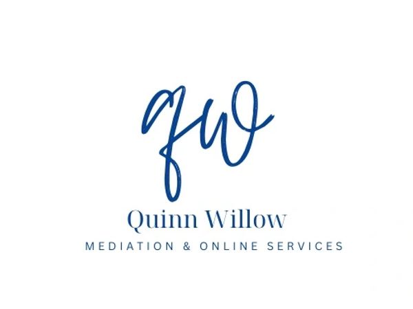 Logo for Quinn Willow Mediation & Online Services with elegant blue script initials.