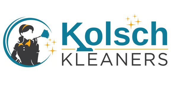 Logo of Kolsch Kleaners featuring a cleaning lady and sparkling stars.