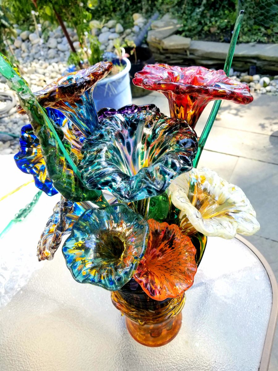 Murano Glass Flowers Stem, Glass Flower Decoration