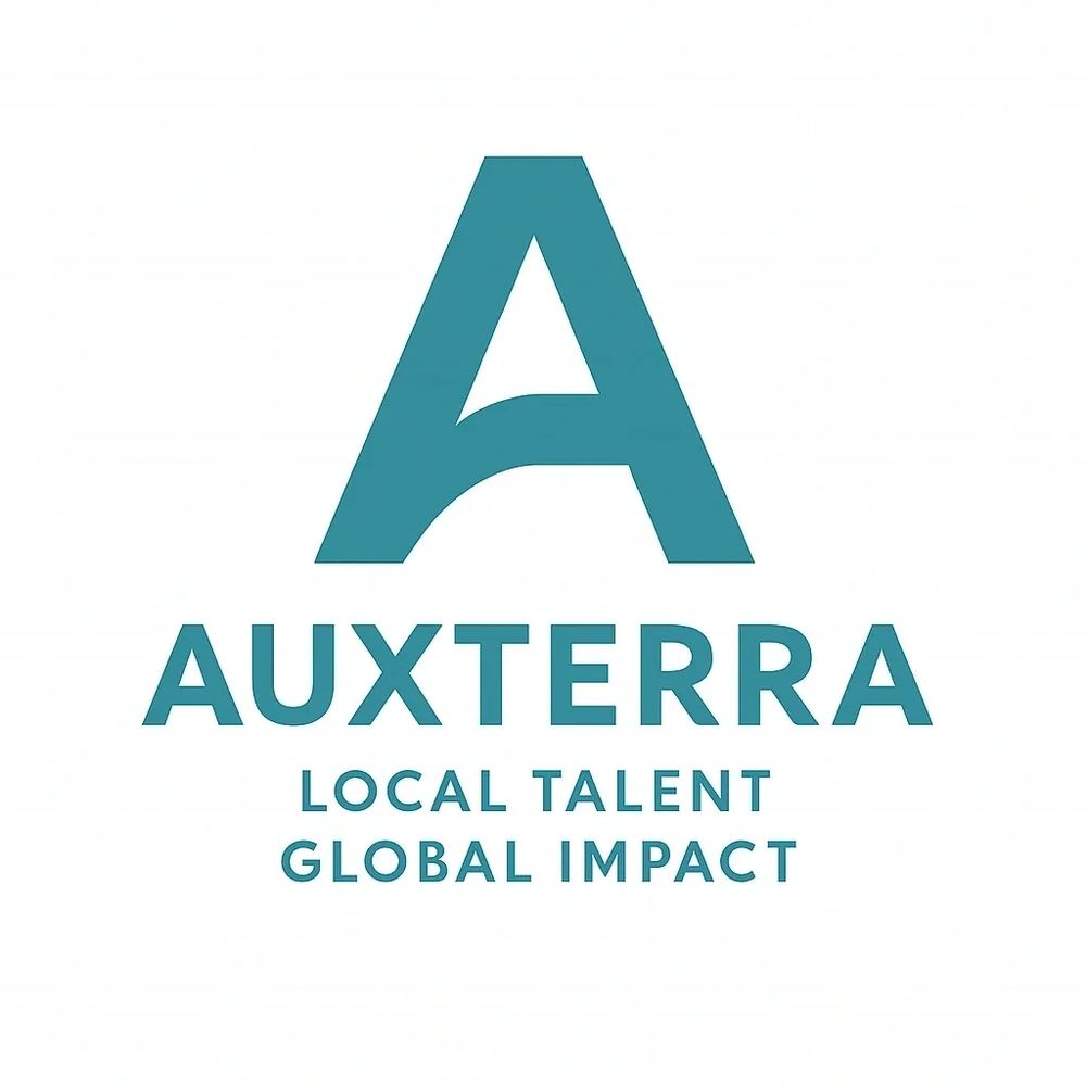 AUXTERRA logo with tagline Local Talent Global Impact in blue.