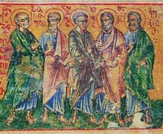 1400's  -unknown author Epaphroditus, Sosthenes, Apollos, Cephas and Caesar
Русский: Миниатюра "Апос