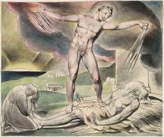 1821- William Blake,  "Satan Smiting Job with Boils"  The Linnell Set, object 6 (Butlin 551.6)