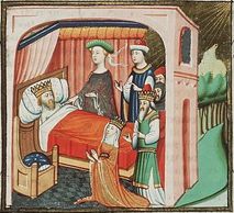 1435-	Abishag at the bed of David, with Bathsheba, Solomon, and Nathan from a bible historiale (The 