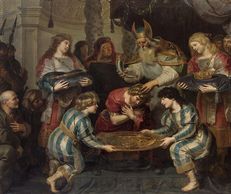 1630 - The Anointing of Solomon by Cornelis de Vos (c. 1630). According to 1 Kings 1:39, Solomon was