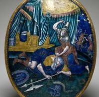 1550- Pierre Reymond  (1513–1584) 
Title, Plaque with Jael Killing Sisera painted enamel on Copper