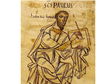 800- Saint Paul writing. From an early 9th century manuscript version of Saint Paul's letters. Württ