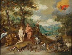 1650-Jan Brueghel the Younger (Flemish, 1601–1678), Adam and Eve in the Garden of Eden