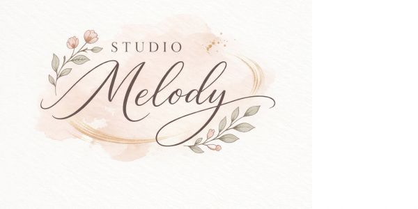 Elegant Studio Melody logo with floral design.