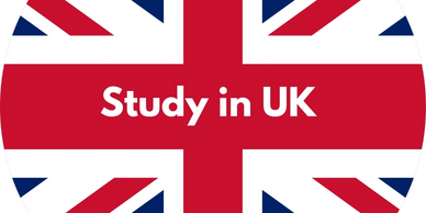 Union Jack with 'Study in UK' text promoting education.
