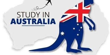 Illustration promoting studying in Australia with kangaroo and flag.