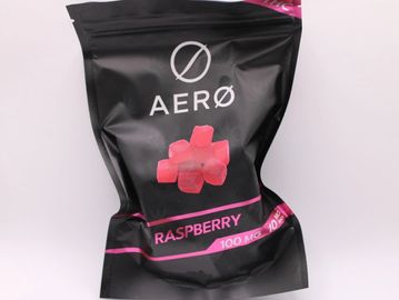 Black package of Aero Raspberry gummies with 100 mg THC.