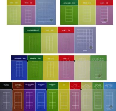 different styles of plavalmat place value charts, place value mats in white rose maths colours 