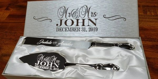 Engraved Silver Wedding Cake Cutting Set Cake Knife Cutting Server Set Silver Vintage Cake Knife and Server