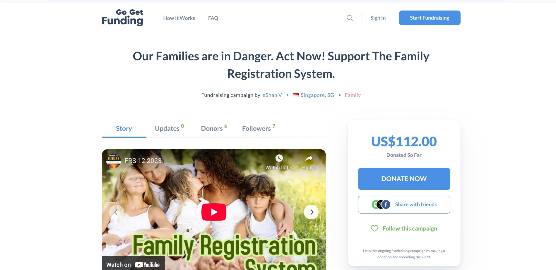 Support to bring about the family Registration System. 