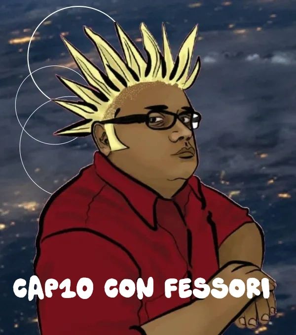Cartoon man with spiky blond hair and glasses.