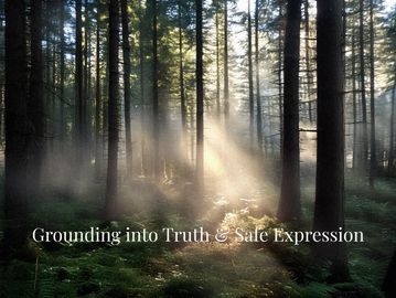 Sunlight beams through a misty forest, symbolizing grounding and safe expression.
