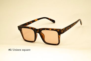 Unisex square sunglasses with a tortoiseshell frame and brown lenses.