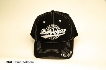 Black Las Vegas baseball cap with white stitching and embroidery.