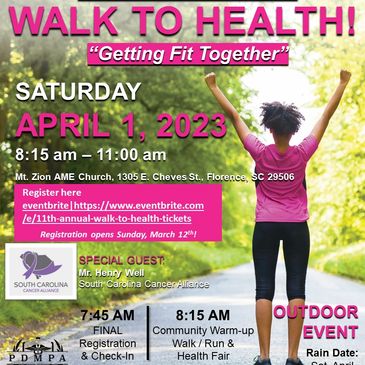 Promotional flyer for a community walk event to promote health and fitness.