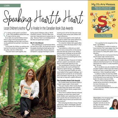 Author holds book sitting under a tree.  The article is flanked by a photo of the journalist and the