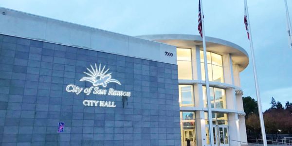 City Hall building in San Ramon during early evening.