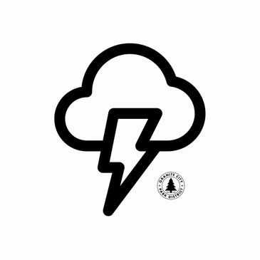 Black cloud with lightning bolt icon on white background.