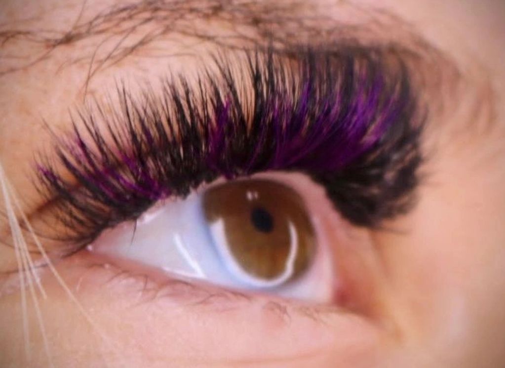 colored eye lash extensions Purple volume lashes