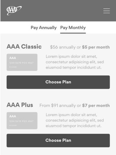 A screenshot of a wireframe for AAA membership signup.